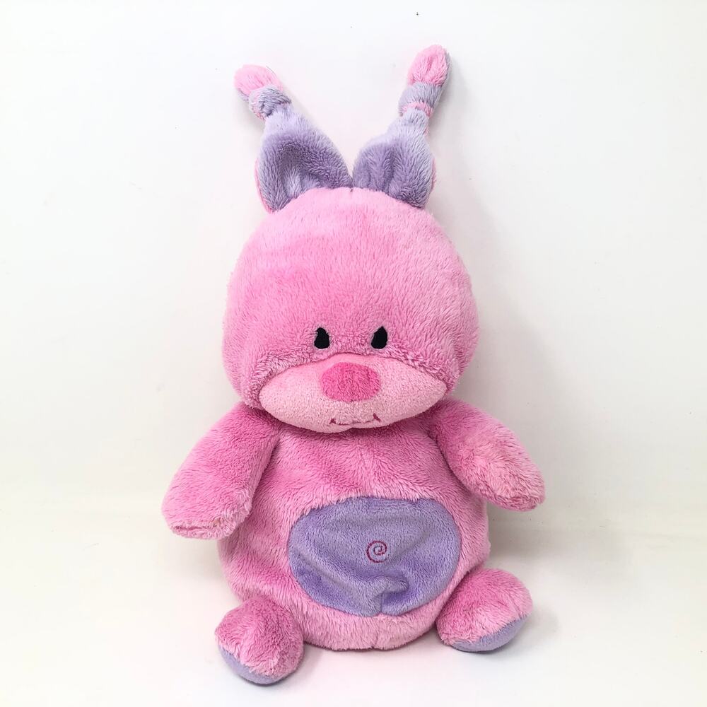 Prestige Baby Pink Bunny Plush Purple Knotted Ears Spiral Belly 9" Beanie S430